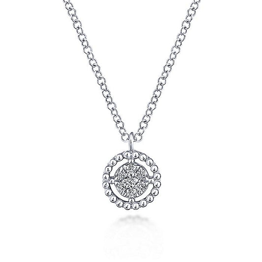 Gabriel & Co. NK5723W45JJ 14K White Gold Beaded Round Floating Diamond Pendant Necklace