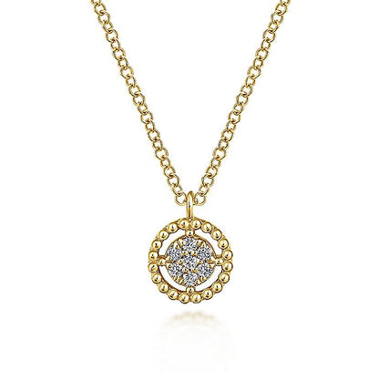 Gabriel & Co. NK5723Y45JJ 14K Yellow Gold Beaded Round Floating Diamond Pendant Necklace