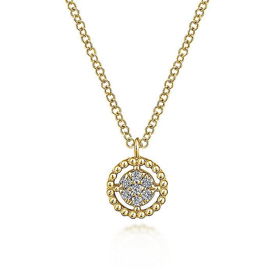 Gabriel & Co. NK5723Y45JJ 14K Yellow Gold Beaded Round Floating Diamond Pendant Necklace
