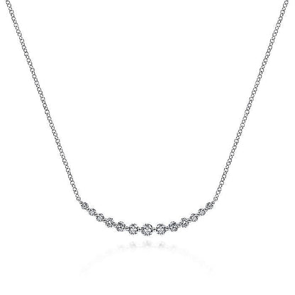 Gabriel & Co. NK5919W45JJ 14K White Gold Graduated Round Diamond Curved Bar Necklace