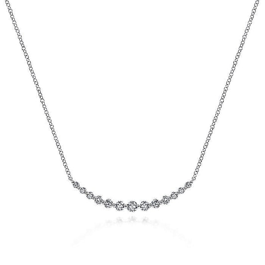 Gabriel & Co. NK5919W45JJ 14K White Gold Graduated Round Diamond Curved Bar Necklace