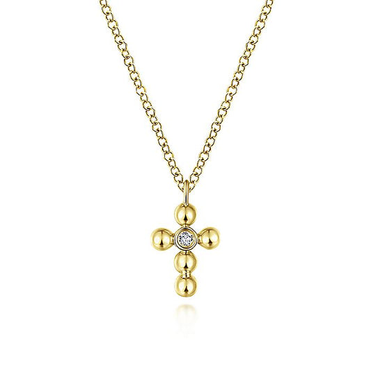 Gabriel & Co. NK5935Y45JJ 14K Yellow Gold Beaded Diamond Cross Necklace
