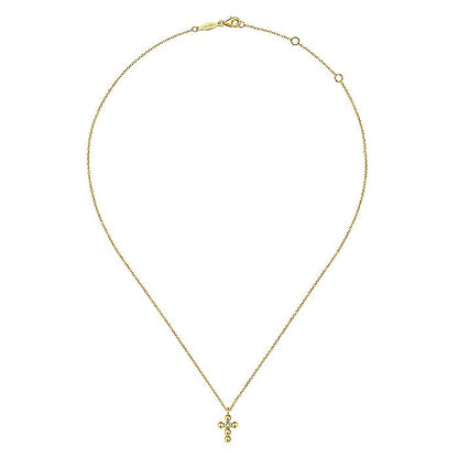 Gabriel & Co. NK5935Y45JJ 14K Yellow Gold Beaded Diamond Cross Necklace