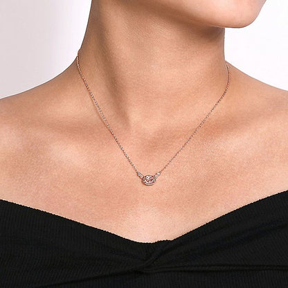 Gabriel & Co. NK5937K45MO 14K Rose Gold Oval Morganite Pendant Necklace with Diamond Accents