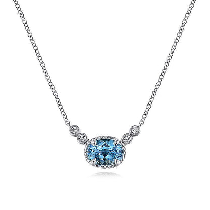 Gabriel & Co. NK5937W45BT 14K White Gold Oval Swiss Blue Topaz Pendant Necklace with Diamond Accents