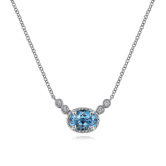 Gabriel & Co. NK5937W45BT 14K White Gold Oval Swiss Blue Topaz Pendant Necklace with Diamond Accents