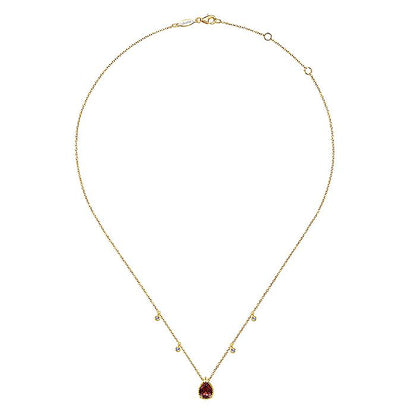 Gabriel & Co. NK5939Y45GN 14K Yellow Gold Pear Shape Garnet Pendant Necklace with Diamond Side Drops