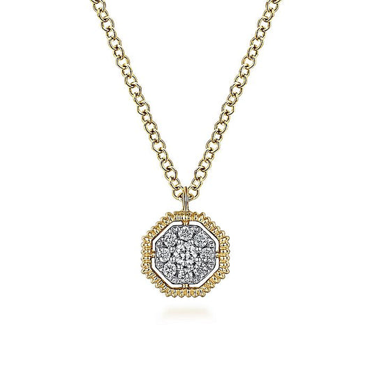 Gabriel & Co. NK5946Y45JJ 14K Yellow Gold Octagonal Pavé Diamond Pendant Necklace