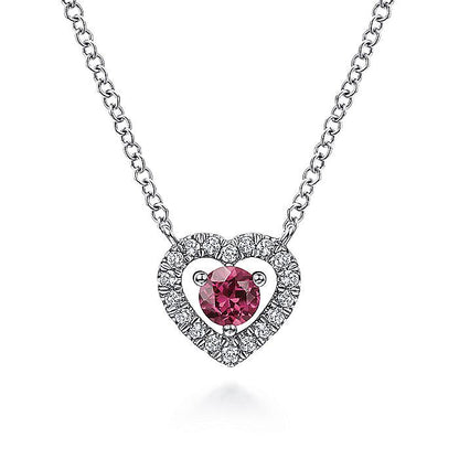 Gabriel & Co. NK5981W45PT 14K White Gold Round Pink Tourmaline and Diamond Heart Pendant Necklace