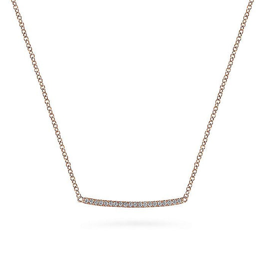 Gabriel & Co. NK5986K45JJ 14K Rose Gold Curved Pavé Diamond Bar Necklace