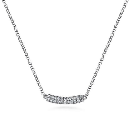 Gabriel & Co. NK5989W45JJ 14K White Gold Curved Pavé Diamond Bar Necklace