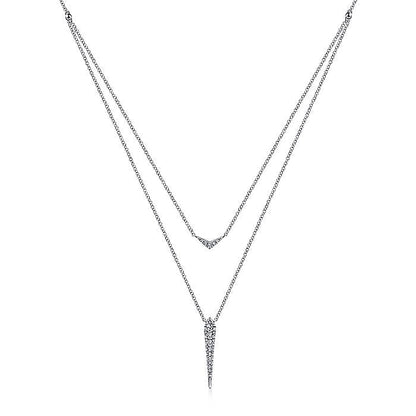 Gabriel & Co. NK6009W45JJ 14K White Gold Layered Pavé Diamond Bar and Spike Pendant Necklace
