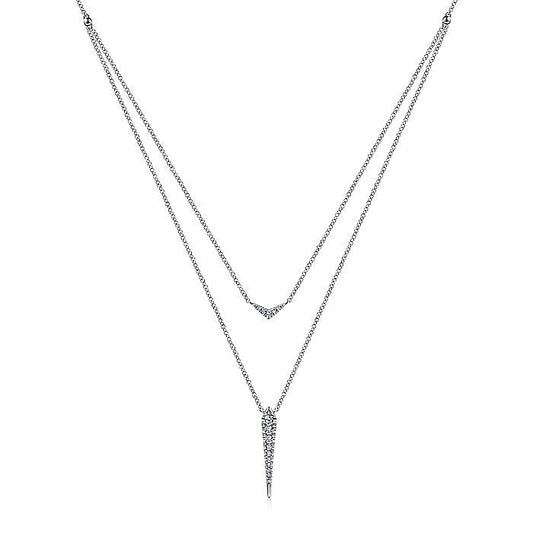 Gabriel & Co. NK6009W45JJ 14K White Gold Layered Pavé Diamond Bar and Spike Pendant Necklace