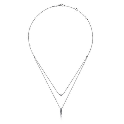 Gabriel & Co. NK6009W45JJ 14K White Gold Layered Pavé Diamond Bar and Spike Pendant Necklace