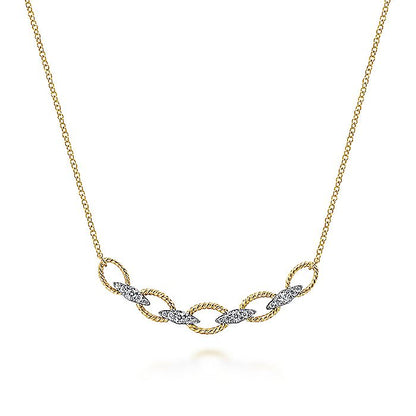 Gabriel & Co. NK6063M45JJ 14K Yellow-White Gold Twisted Rope Oval Link Necklace with Diamond Connectors