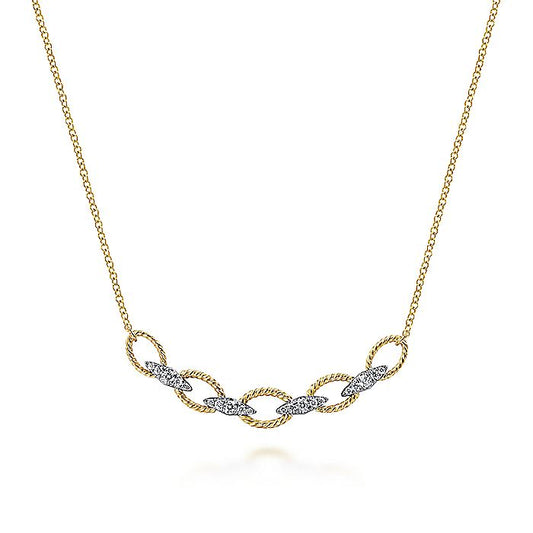 Gabriel & Co. NK6063M45JJ 14K Yellow-White Gold Twisted Rope Oval Link Necklace with Diamond Connectors
