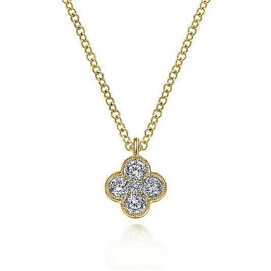 Gabriel & Co. NK6082Y45JJ 14K Yellow Gold Diamond Clover Pendant Necklace