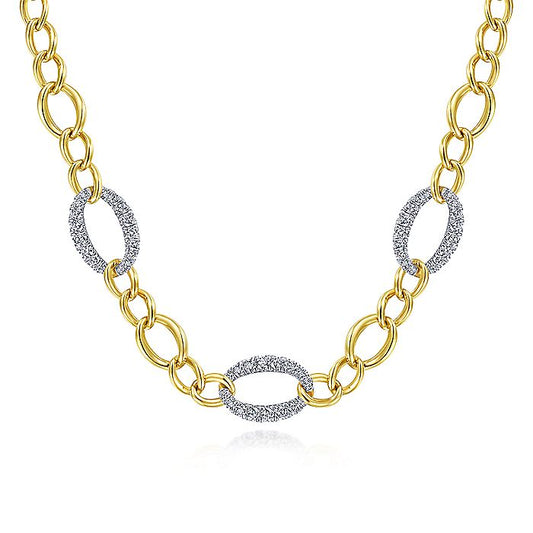 Gabriel & Co. NK6090M45JJ 14K Yellow-White Gold Oval Chain Link Necklace with Diamond Pavé