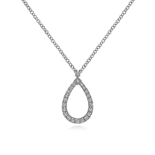 Gabriel & Co. NK6134W45JJ 14K White Gold Teardrop Diamond Pendant Necklace