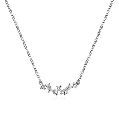 Gabriel & Co. NK6139W44JJ 14K White Gold Baguette and Round Diamond Zig Zag Necklace