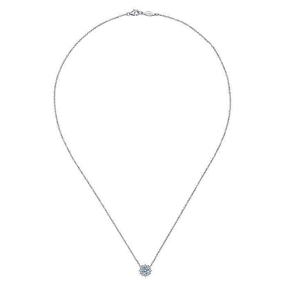 Gabriel & Co. NK6143W45AQ 18 inch 14K White Gold Round Aquamarine and Diamond Halo Pendant Necklace