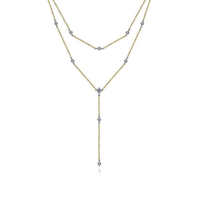 Gabriel & Co. NK6193M45JJ 14K Yellow-White Gold Two Strand Diamond Station Y Necklace