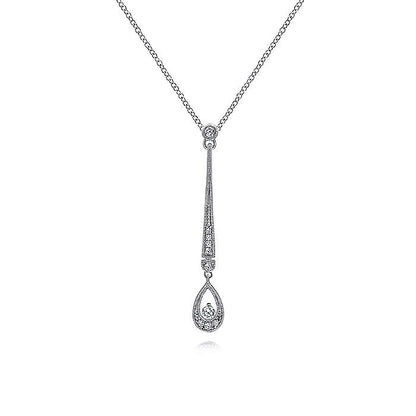 Gabriel & Co. NK6199W45JJ 14K White Gold Diamond Bar and Teardrop Necklace