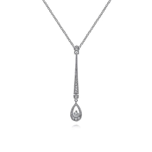 Gabriel & Co. NK6199W45JJ 14K White Gold Diamond Bar and Teardrop Necklace