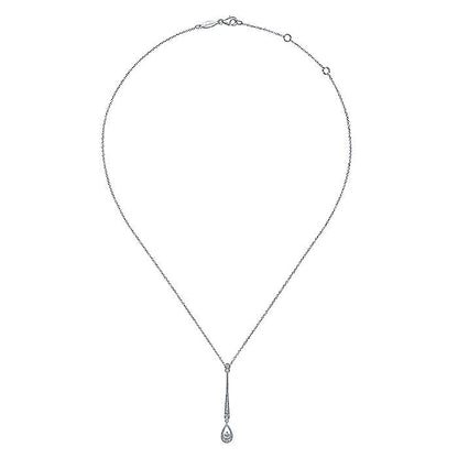 Gabriel & Co. NK6199W45JJ 14K White Gold Diamond Bar and Teardrop Necklace