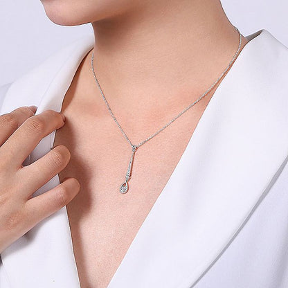 Gabriel & Co. NK6199W45JJ 14K White Gold Diamond Bar and Teardrop Necklace