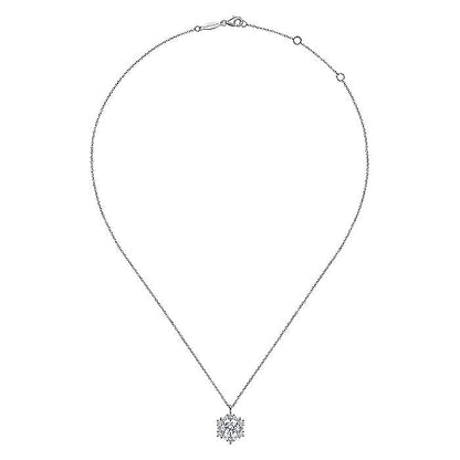 Gabriel & Co. NK6213W44JJ 14K White Gold Round Diamond Pendant Necklace with Baguette and Round Hexagonal Halo