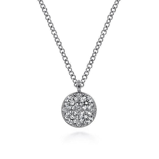 Gabriel & Co. NK6230W45JJ 14K White Gold Round Diamond Cluster Pendant Necklace