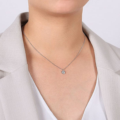 Gabriel & Co. NK6230W45JJ 14K White Gold Round Diamond Cluster Pendant Necklace