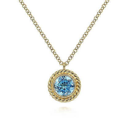 Gabriel & Co. NK6345Y4JBT 14K Yellow Gold Round Blue Topaz and Twisted Rope Pendant Necklace