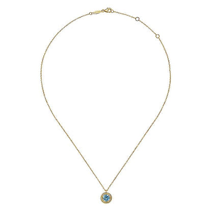 Gabriel & Co. NK6345Y4JBT 14K Yellow Gold Round Blue Topaz and Twisted Rope Pendant Necklace