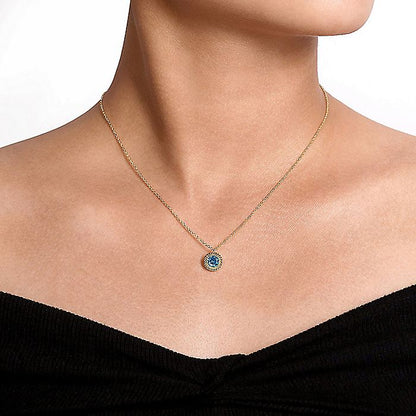 Gabriel & Co. NK6345Y4JBT 14K Yellow Gold Round Blue Topaz and Twisted Rope Pendant Necklace