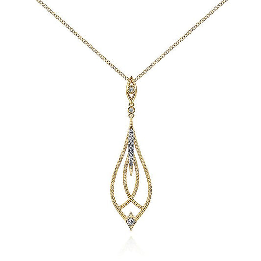 Gabriel & Co. NK6346Y45JJ 14K Yellow Gold Open Teardrop Pendant Necklace with Diamond Accents