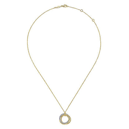 Gabriel & Co. NK6360M45JJ 14K Yellow-White Gold Interlocking Circles Pendant Necklace with Diamond Pavé