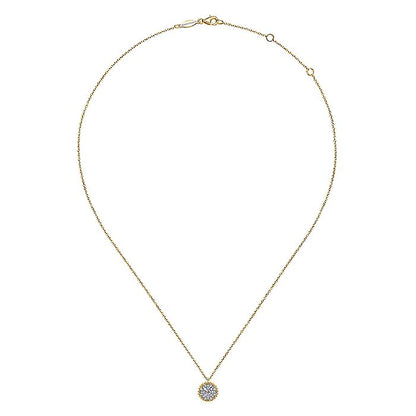Gabriel & Co. NK6366Y45JJ 14K Yellow Gold Round Diamond Pavé Pendant Necklace with Bujukan Bead Frame