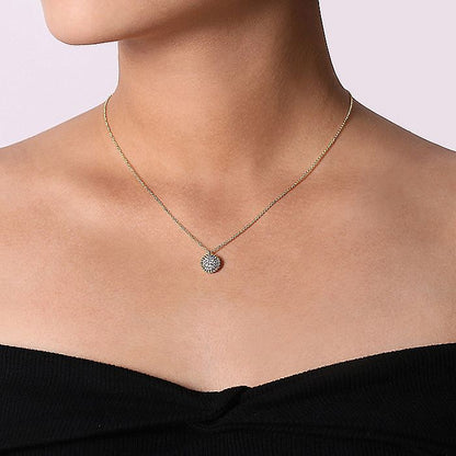 Gabriel & Co. NK6366Y45JJ 14K Yellow Gold Round Diamond Pavé Pendant Necklace with Bujukan Bead Frame