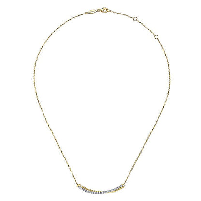 Gabriel & Co. NK6367M45JJ 14K Yellow-White Gold Bujukan Bead and Diamond Pavé Curved Bar Necklace