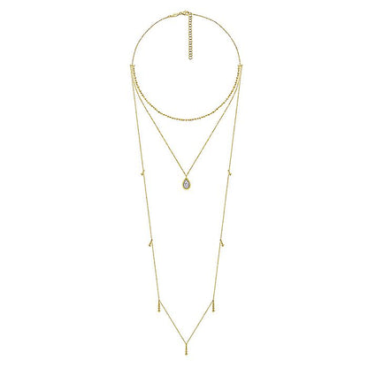 Gabriel & Co. NK6369M45JJ 14K Yellow Gold 3 Strand Teardrop Diamond Pavé Necklace with Drops