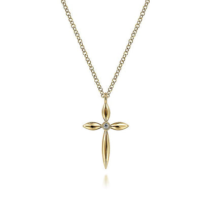 Gabriel & Co. NK6408Y45JJ 14K Yellow Gold Diamond Cross Pendant Necklace