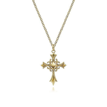 Gabriel & Co. NK6410Y4JJJ 14K Yellow Gold Vintage Inspired Cross Pendant Necklace