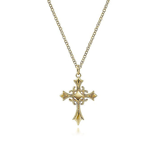 Gabriel & Co. NK6410Y4JJJ 14K Yellow Gold Vintage Inspired Cross Pendant Necklace