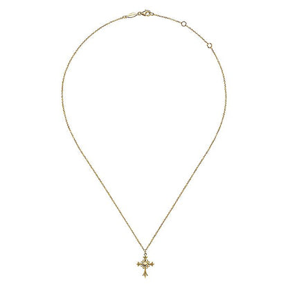 Gabriel & Co. NK6410Y4JJJ 14K Yellow Gold Vintage Inspired Cross Pendant Necklace