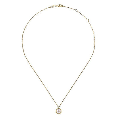 Gabriel & Co. NK6412Y4JPL 14K Yellow Gold Round Pearl Pendant Necklace with Bujukan Beaded Frame