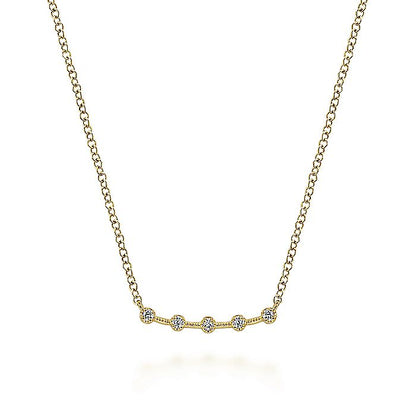 Gabriel & Co. NK6419Y45JJ 14K Yellow Gold Curved Bar Necklace with Diamond Stations