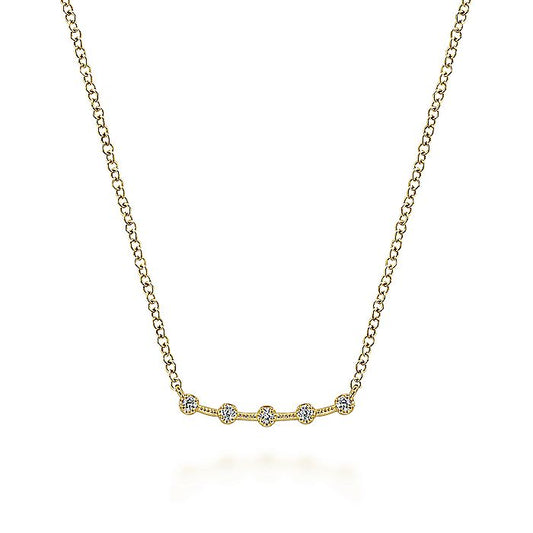 Gabriel & Co. NK6419Y45JJ 14K Yellow Gold Curved Bar Necklace with Diamond Stations