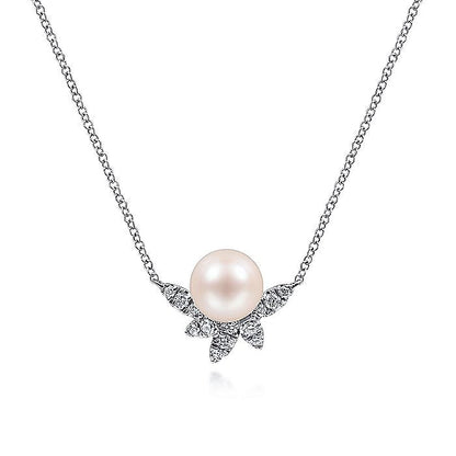 Gabriel & Co. NK6439W45PL 14K White Gold Pearl and Diamond Necklace